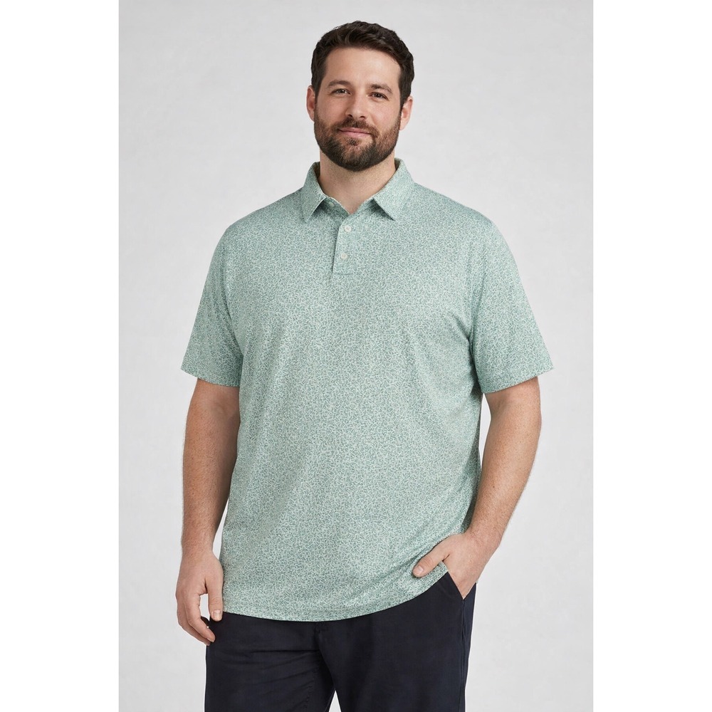 Goodfellow & Co Mens XXL Tall Mint Green Botanical Print Polo Shirt Comfort Wear
